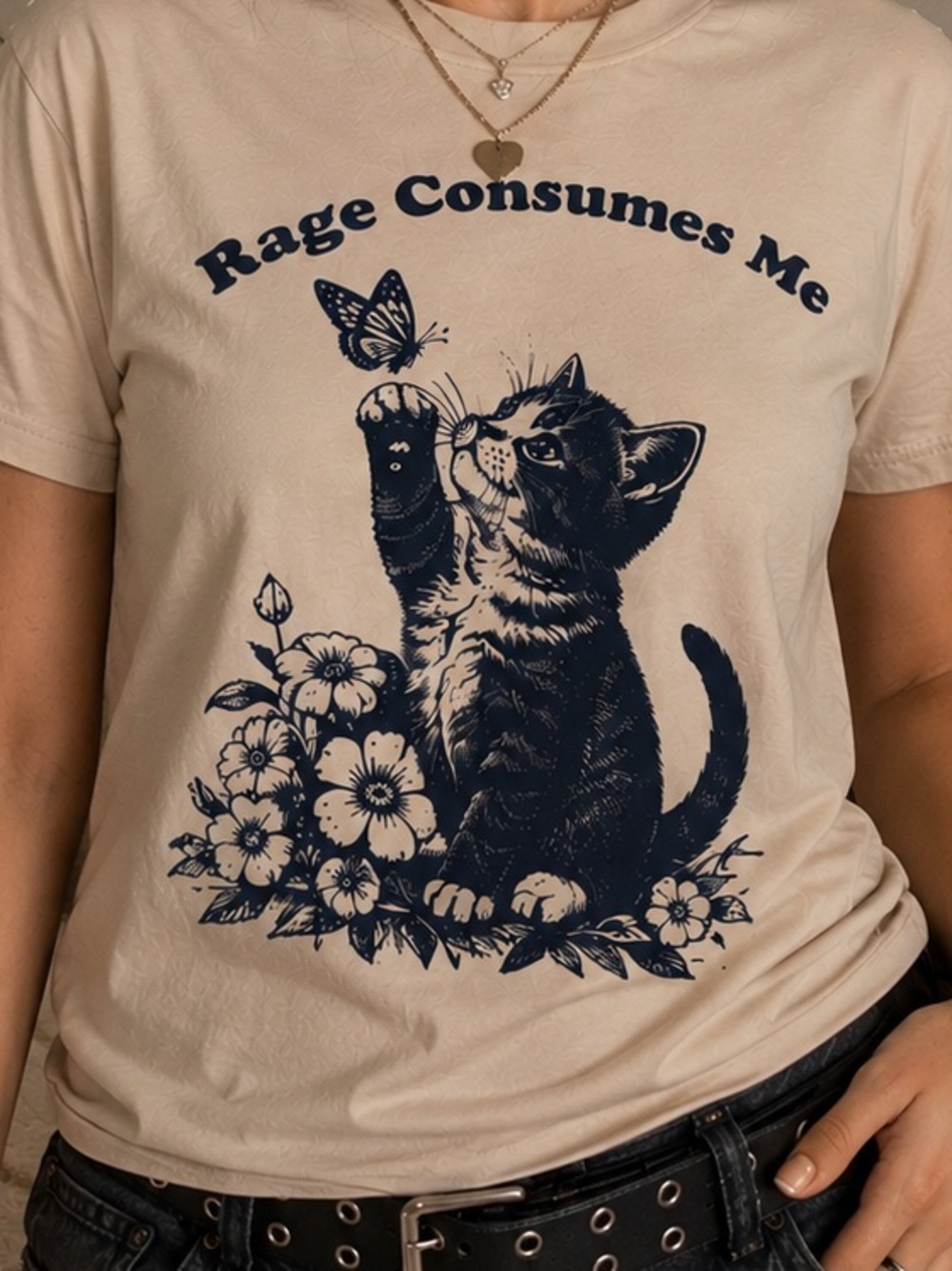 Rage Consumes Me Kitten Graphic Tee | Dark Academia Cat Shirt Oversized - Picture 2 of 4